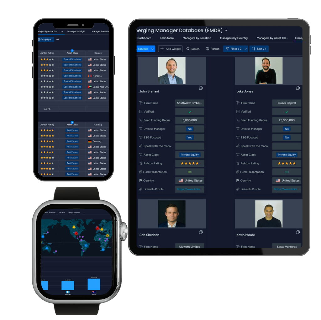 The AlphaSeek dashboard for family offices, featuring tools for sourcing, vetting, and allocating capital to global alternative investments.